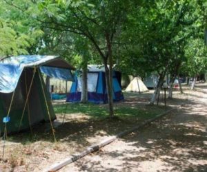 Camping with rooms by the beach. Family vacation in campsite.Camping Aegeas