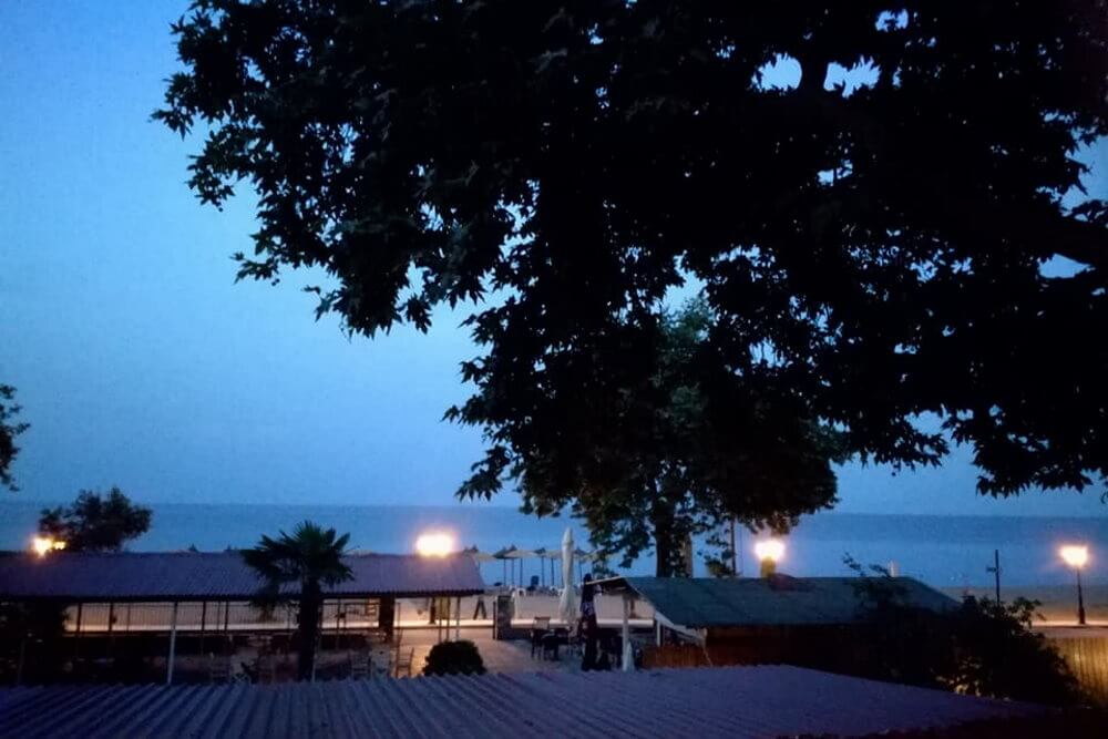 Camping with rooms by the beach. Family vacation in campsite.camping akrogiali